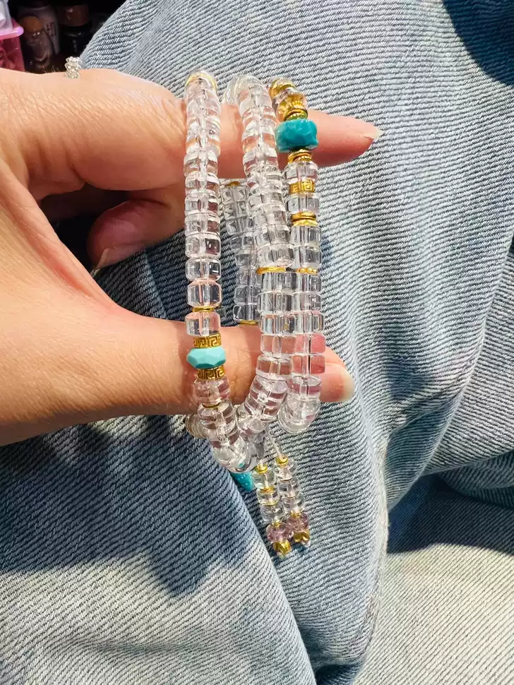 TangCraft White Turquoise Ice Lotus Bracelet — CALM handmade beads detail 17